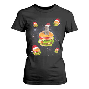 Funny Christmas Cat T Shirt For Women Santa Cat Hamburger Lover Galaxy Outer Space TS09 Black Print Your Wear