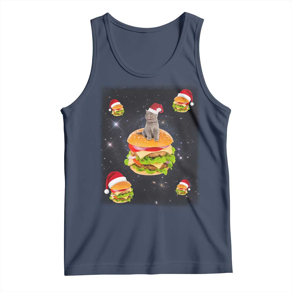 Funny Christmas Cat Tank Top Santa Cat Hamburger Lover Galaxy Outer Space TS09 Navy Print Your Wear