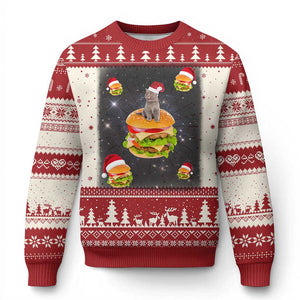 Funny Xmas Cat Ugly Christmas Sweater Santa Cat Hamburger Lover Galaxy Outer Space TS09 Red Print Your Wear