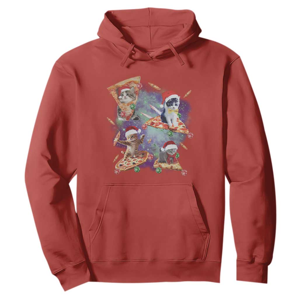 Funny Christmas Cat Hoodie Santa Cat Riding Pizza Galaxy Outer Space TS09 Red Print Your Wear