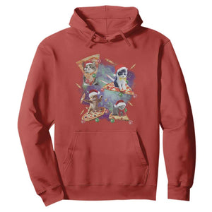 Funny Christmas Cat Hoodie Santa Cat Riding Pizza Galaxy Outer Space TS09 Red Print Your Wear