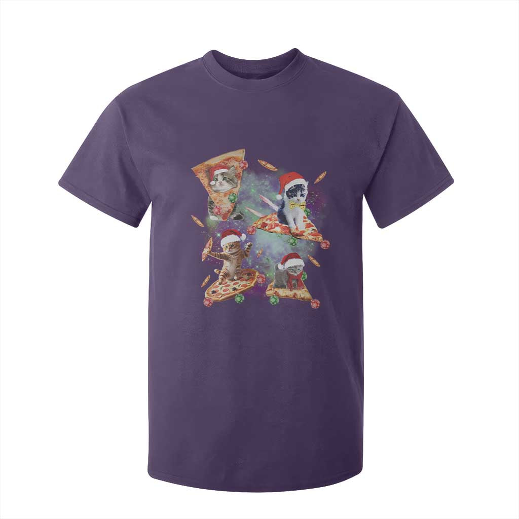 Funny Christmas Cat T Shirt For Kid Santa Cat Riding Pizza Galaxy Outer Space TS09 Purple Print Your Wear