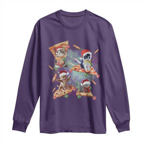 Funny Christmas Cat Long Sleeve Shirt Santa Cat Riding Pizza Galaxy Outer Space TS09 Purple Print Your Wear