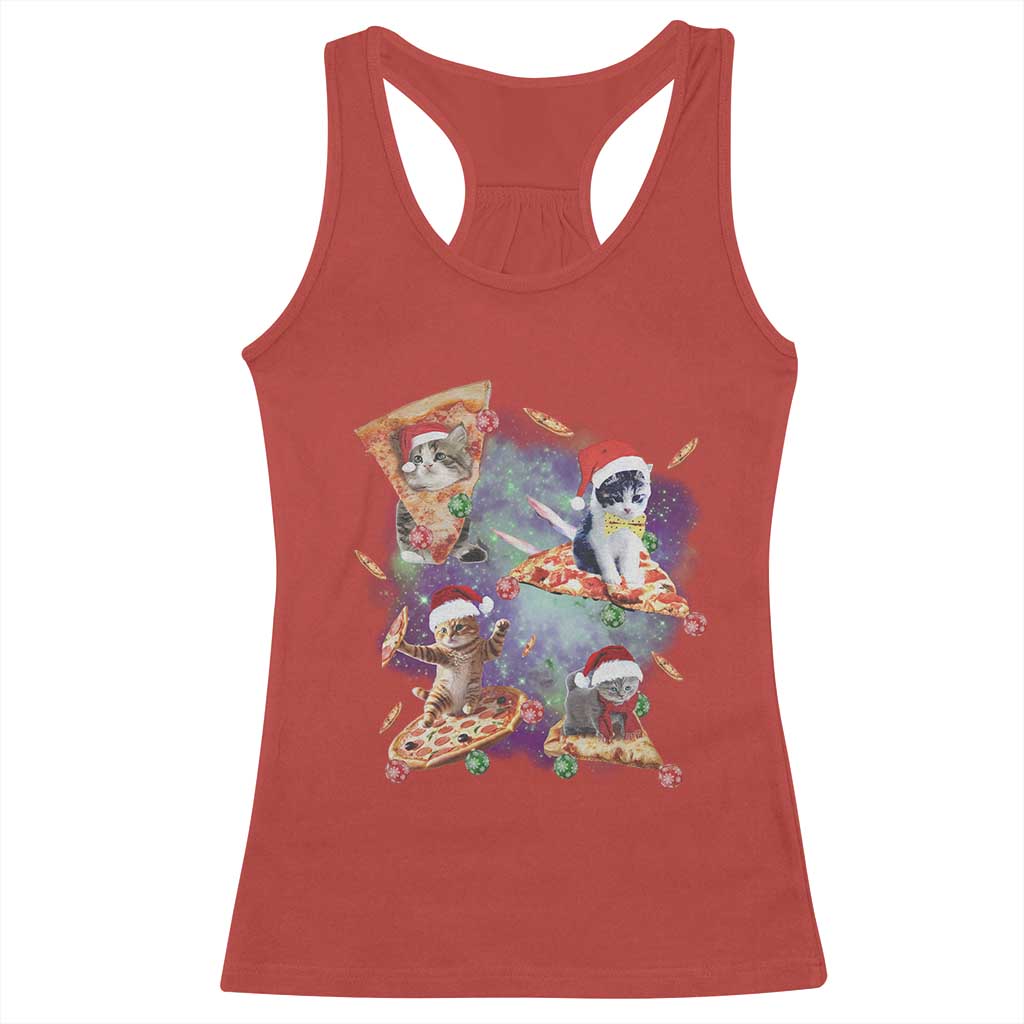 Funny Christmas Cat Racerback Tank Top Santa Cat Riding Pizza Galaxy Outer Space TS09 Red Print Your Wear