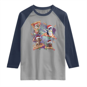 Funny Christmas Cat Raglan Shirt Santa Cat Riding Pizza Galaxy Outer Space TS09 Sport Gray Navy Print Your Wear
