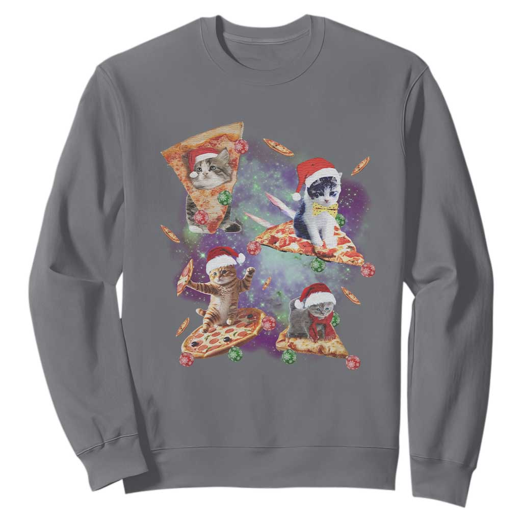 Funny Christmas Cat Sweatshirt Santa Cat Riding Pizza Galaxy Outer Space TS09 Charcoal Print Your Wear