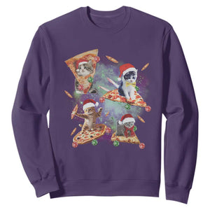 Funny Christmas Cat Sweatshirt Santa Cat Riding Pizza Galaxy Outer Space TS09 Purple Print Your Wear