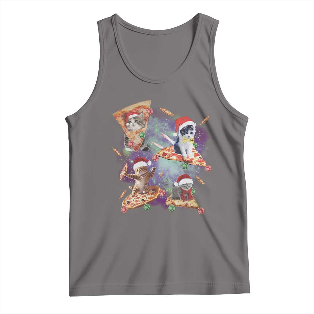 Funny Christmas Cat Tank Top Santa Cat Riding Pizza Galaxy Outer Space TS09 Deep Heather Print Your Wear