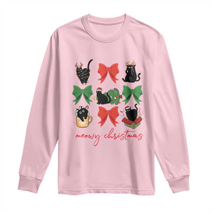 Funny Christmas Black Cat Long Sleeve Shirt Meowy Christmas Cute Cats Coquette Bow TS09 Light Pink Print Your Wear