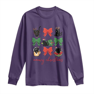 Funny Christmas Black Cat Long Sleeve Shirt Meowy Christmas Cute Cats Coquette Bow TS09 Purple Print Your Wear