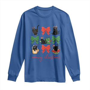 Funny Christmas Black Cat Long Sleeve Shirt Meowy Christmas Cute Cats Coquette Bow TS09 Royal Blue Print Your Wear