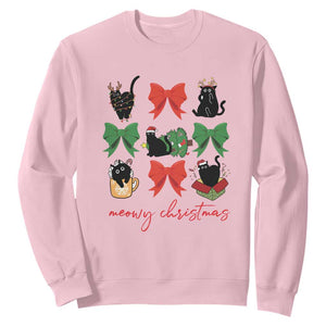 Funny Christmas Black Cat Sweatshirt Meowy Christmas Cute Cats Coquette Bow TS09 Light Pink Print Your Wear