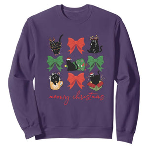 Funny Christmas Black Cat Sweatshirt Meowy Christmas Cute Cats Coquette Bow TS09 Purple Print Your Wear