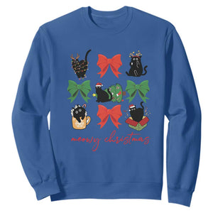 Funny Christmas Black Cat Sweatshirt Meowy Christmas Cute Cats Coquette Bow TS09 Royal Blue Print Your Wear