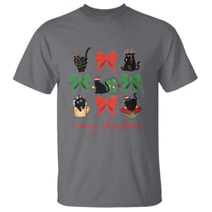 Funny Christmas Black Cat T Shirt Meowy Christmas Cute Cats Coquette Bow TS09 Charcoal Print Your Wear