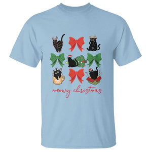 Funny Christmas Black Cat T Shirt Meowy Christmas Cute Cats Coquette Bow TS09 Light Blue Print Your Wear