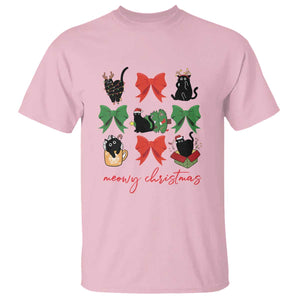 Funny Christmas Black Cat T Shirt Meowy Christmas Cute Cats Coquette Bow TS09 Light Pink Print Your Wear