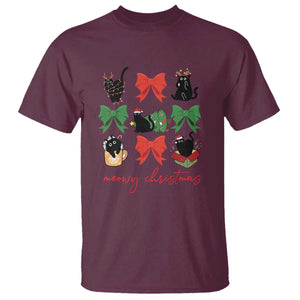 Funny Christmas Black Cat T Shirt Meowy Christmas Cute Cats Coquette Bow TS09 Maroon Print Your Wear