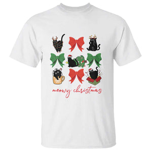 Funny Christmas Black Cat T Shirt Meowy Christmas Cute Cats Coquette Bow TS09 White Print Your Wear