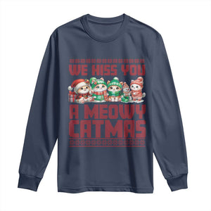 Christmas Cat Long Sleeve Shirt We Hiss You A Meowy Catmas TS09 Navy Print Your Wear