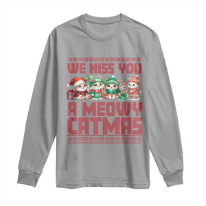 Christmas Cat Long Sleeve Shirt We Hiss You A Meowy Catmas TS09 Sport Gray Print Your Wear