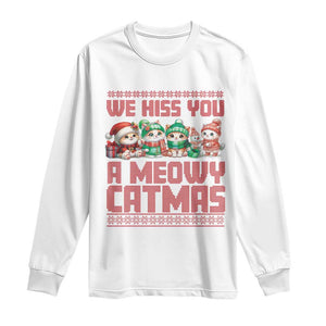 Christmas Cat Long Sleeve Shirt We Hiss You A Meowy Catmas TS09 White Print Your Wear