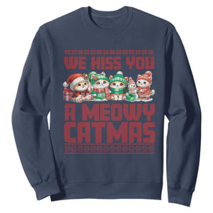 Christmas Cat Sweatshirt We Hiss You A Meowy Catmas TS09 Navy Print Your Wear