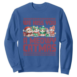 Christmas Cat Sweatshirt We Hiss You A Meowy Catmas TS09 Royal Blue Print Your Wear