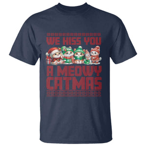 Christmas Cat T Shirt We Hiss You A Meowy Catmas TS09 Navy Print Your Wear