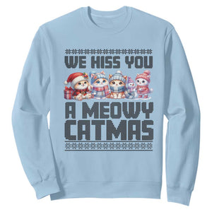 Christmas Cute Cat Sweatshirt We Hiss You A Meowy Catmas TS09 Light Blue Print Your Wear