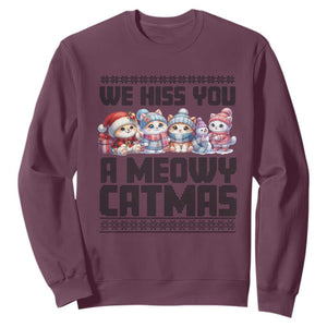 Christmas Cute Cat Sweatshirt We Hiss You A Meowy Catmas TS09 Maroon Print Your Wear