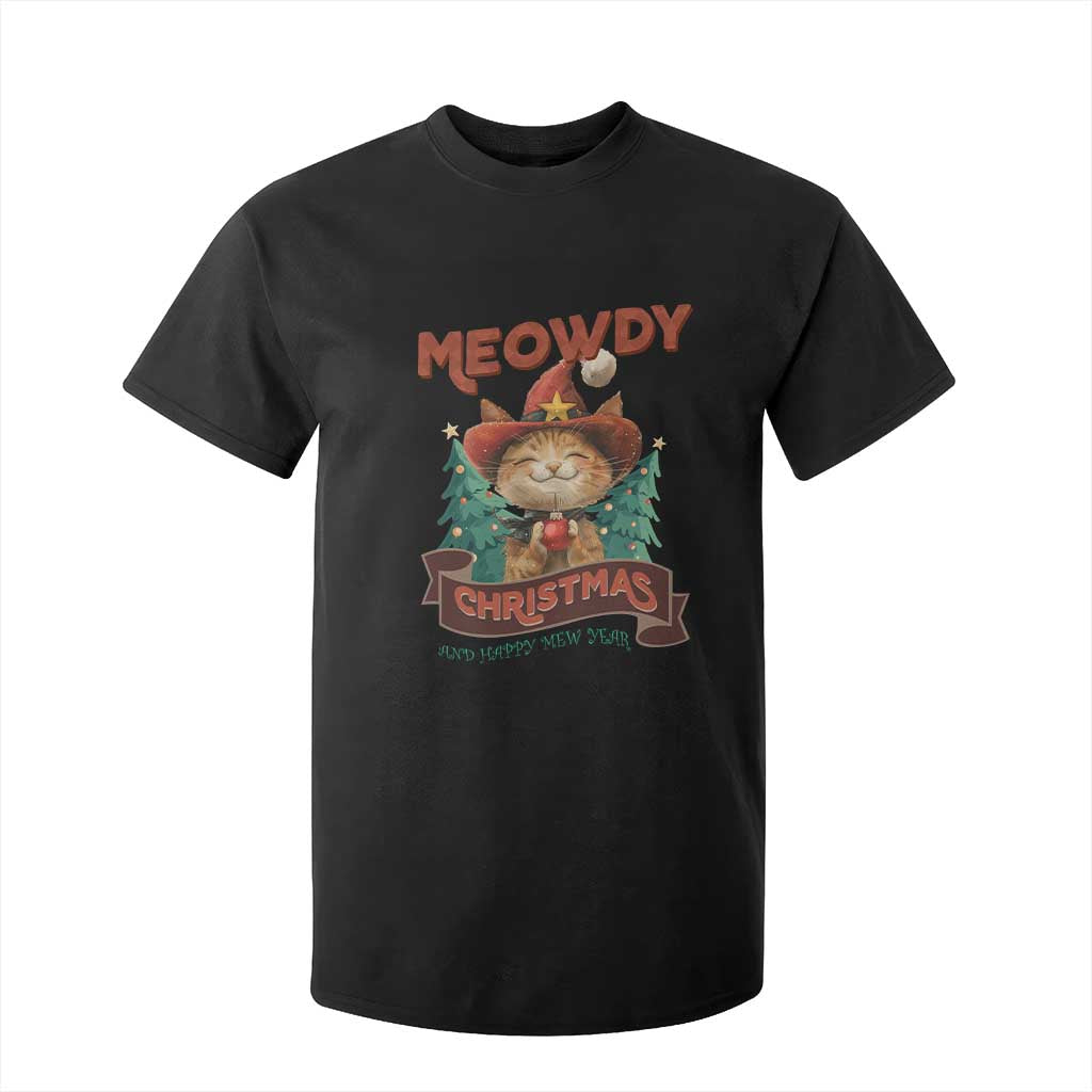 Christmas Cowboy Cat T Shirt For Kid Meowdy Christmas And Happy Mew Year TS09 Black Print Your Wear