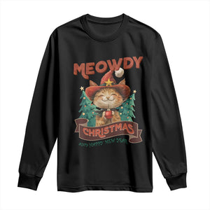 Christmas Cowboy Cat Long Sleeve Shirt Meowdy Christmas And Happy Mew Year TS09 Black Print Your Wear