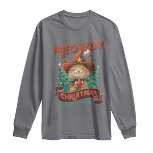 Christmas Cowboy Cat Long Sleeve Shirt Meowdy Christmas And Happy Mew Year TS09 Charcoal Print Your Wear