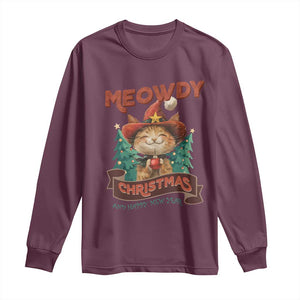 Christmas Cowboy Cat Long Sleeve Shirt Meowdy Christmas And Happy Mew Year TS09 Maroon Print Your Wear