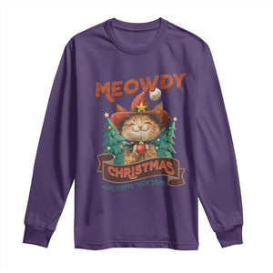 Christmas Cowboy Cat Long Sleeve Shirt Meowdy Christmas And Happy Mew Year TS09 Purple Print Your Wear