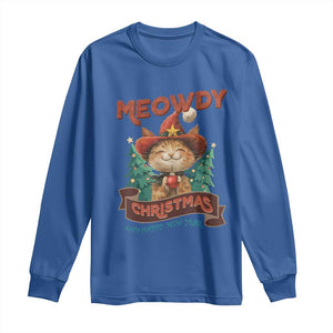 Christmas Cowboy Cat Long Sleeve Shirt Meowdy Christmas And Happy Mew Year TS09 Royal Blue Print Your Wear