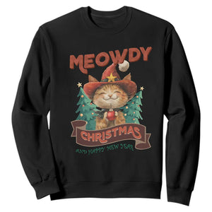 Christmas Cowboy Cat Sweatshirt Meowdy Christmas And Happy Mew Year TS09 Black Print Your Wear