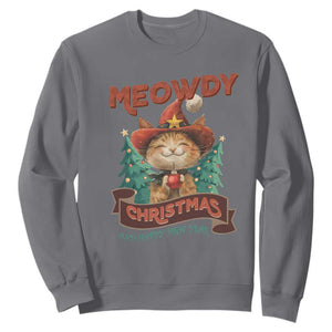 Christmas Cowboy Cat Sweatshirt Meowdy Christmas And Happy Mew Year TS09 Charcoal Print Your Wear