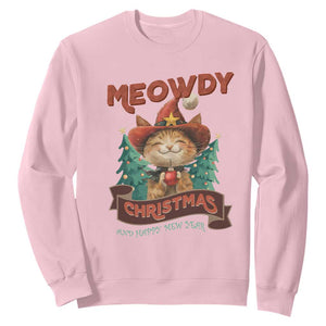 Christmas Cowboy Cat Sweatshirt Meowdy Christmas And Happy Mew Year TS09 Light Pink Print Your Wear