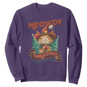 Christmas Cowboy Cat Sweatshirt Meowdy Christmas And Happy Mew Year TS09 Purple Print Your Wear