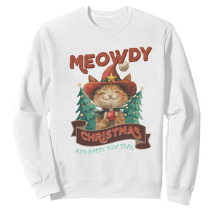 Christmas Cowboy Cat Sweatshirt Meowdy Christmas And Happy Mew Year TS09 White Print Your Wear