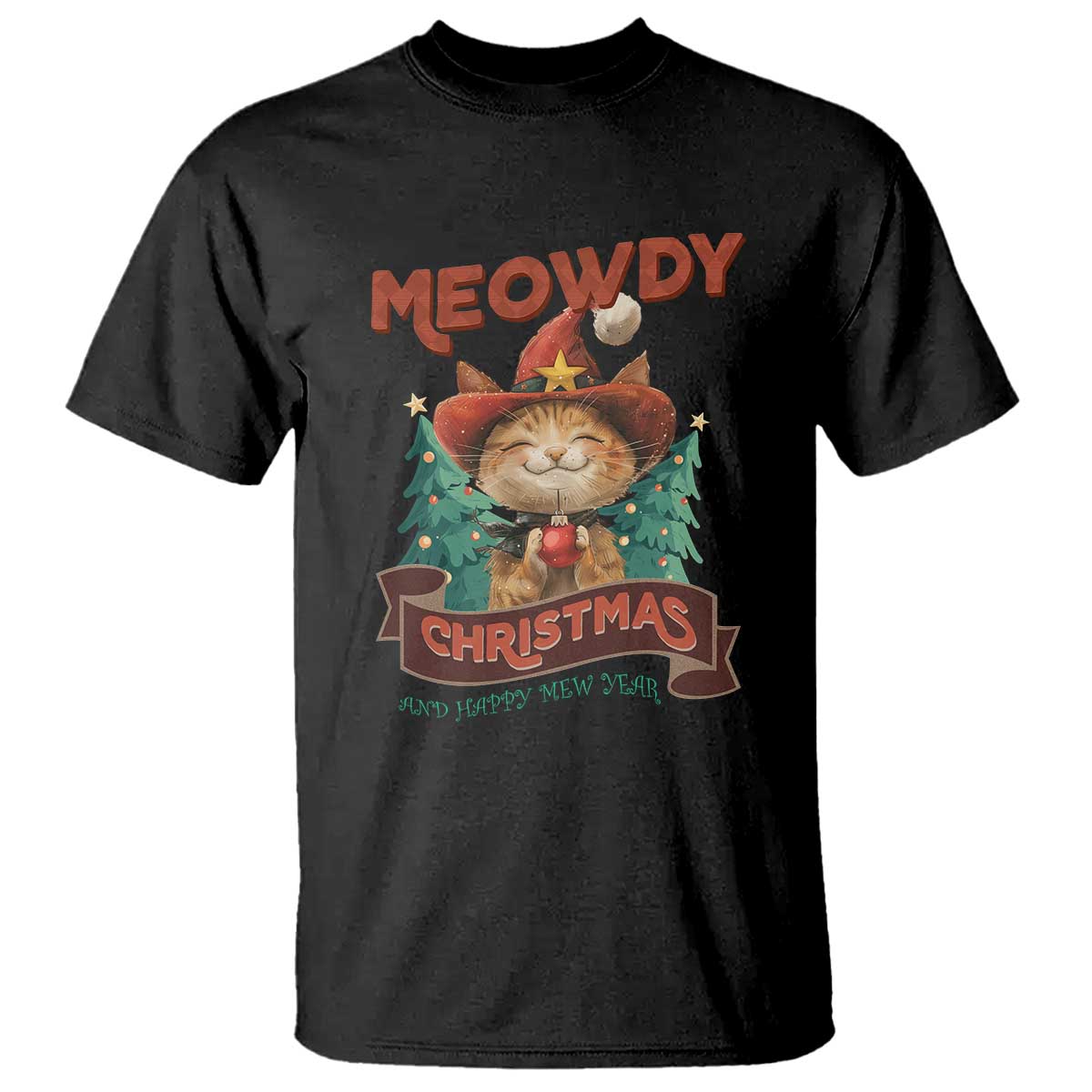 Christmas Cowboy Cat T Shirt Meowdy Christmas And Happy Mew Year TS09 Black Print Your Wear