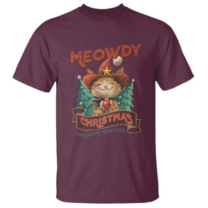 Christmas Cowboy Cat T Shirt Meowdy Christmas And Happy Mew Year TS09 Maroon Print Your Wear