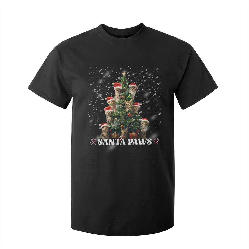 Christmas Cat T Shirt For Kid Santa Paw And Claw Cats Xmas Tree TS09 Black Print Your Wear