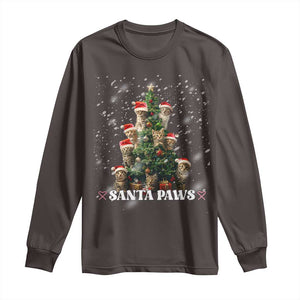 Christmas Cat Long Sleeve Shirt Santa Paw And Claw Cats Xmas Tree TS09 Dark Chocolate Print Your Wear