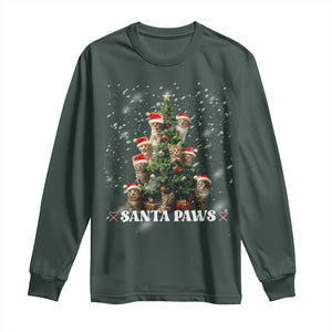 Christmas Cat Long Sleeve Shirt Santa Paw And Claw Cats Xmas Tree TS09 Dark Forest Green Print Your Wear