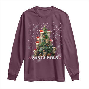 Christmas Cat Long Sleeve Shirt Santa Paw And Claw Cats Xmas Tree TS09 Maroon Print Your Wear