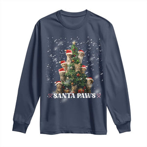 Christmas Cat Long Sleeve Shirt Santa Paw And Claw Cats Xmas Tree TS09 Navy Print Your Wear