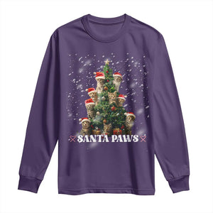 Christmas Cat Long Sleeve Shirt Santa Paw And Claw Cats Xmas Tree TS09 Purple Print Your Wear